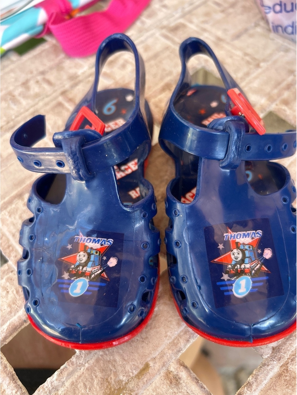 Thomas & Friends Kids Blue and Red Jelly Sandals Size 6